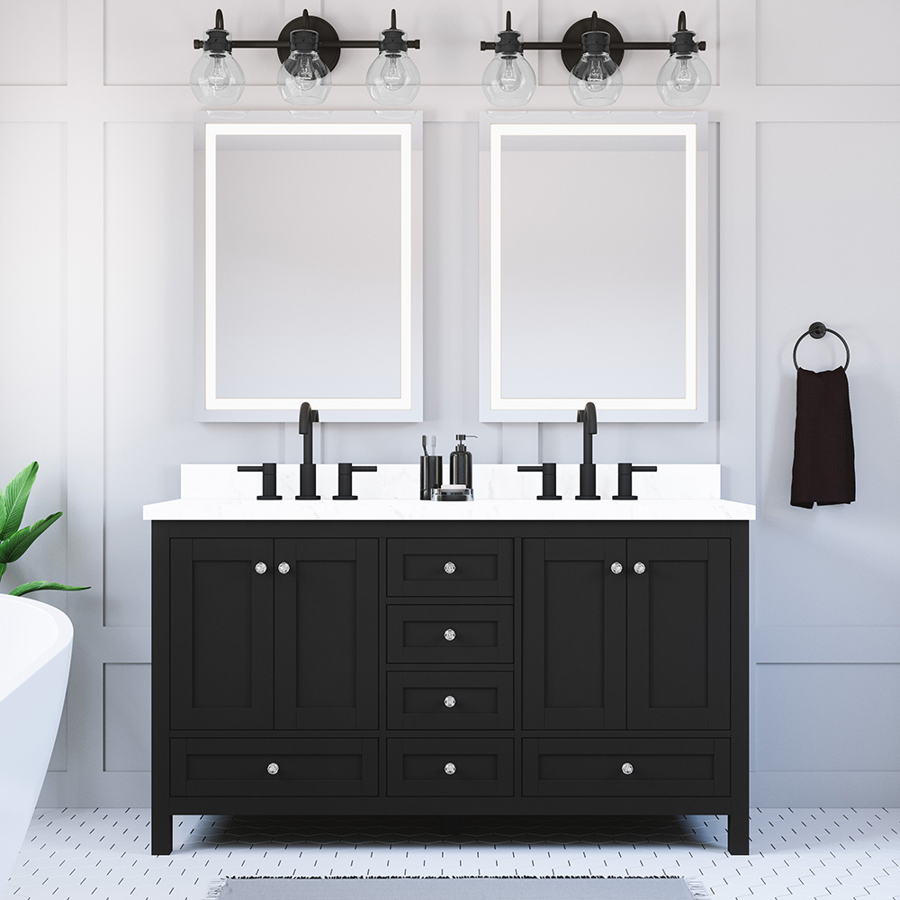 Jamie 60in Black Dual Sink Bathroom Vanity | Whalen Furniture