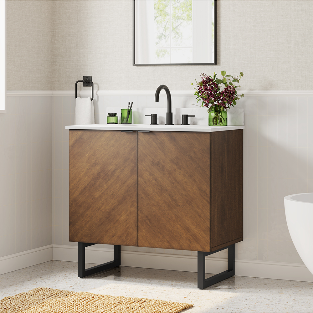 Destin 36in Cherry Single Sink Bathroom Vanity | Whalen Furniture
