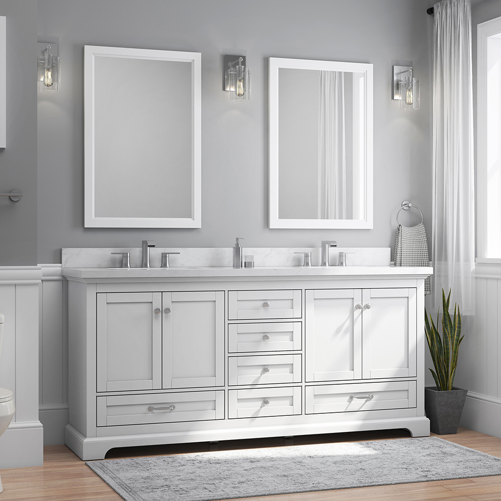 Bluestern 72in White Dual Sink Bathroom Vanity | Whalen Furniture