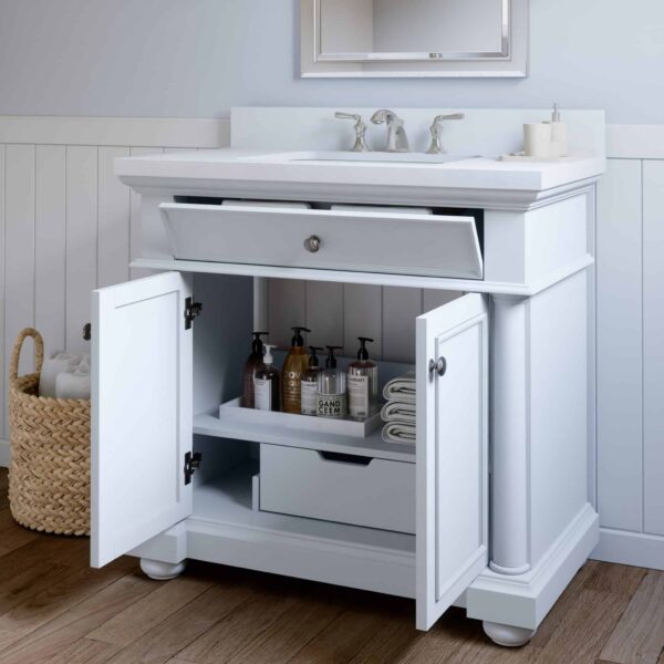 THMSVL36FVW-McGinnis-White-Vanity-LF-Open-Cabinet-scaled