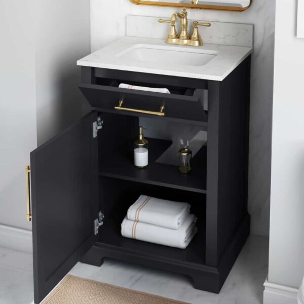 24in Onyx Black And Brass Single Sink Bathroom Vanity