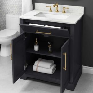 30in Onyx Black And Brass Single Sink Bathroom Vanity