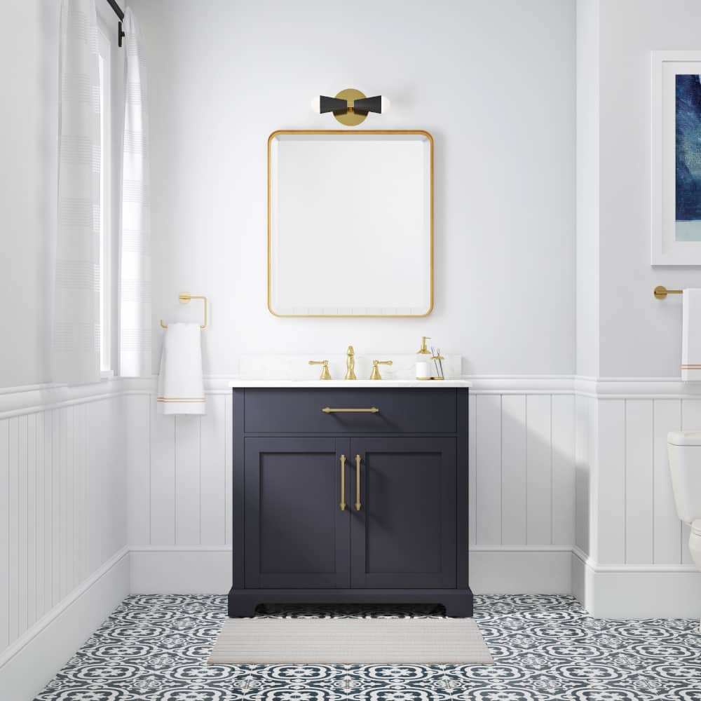 36in Onyx Black And Brass Single Sink Bathroom Vanity