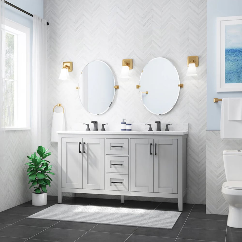 Ellia 60in Gray Dual Sink Bathroom Vanity | Whalen Furniture
